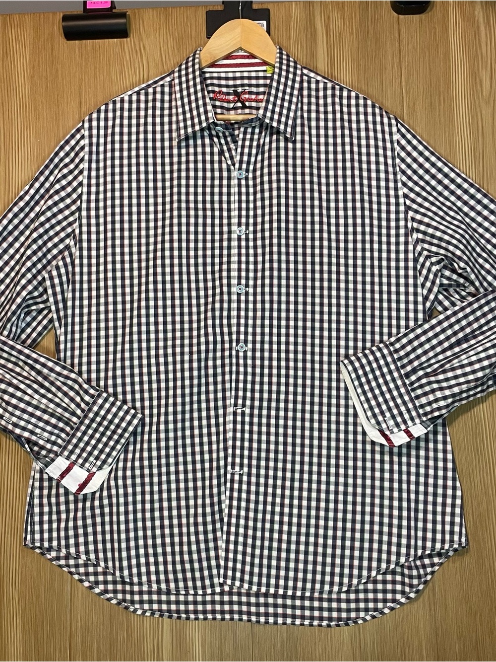 Robert Graham Mens XXL Long Sleeve Button Front Shirt Gingham Plaid Contrast